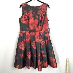 Tommy Hilfiger Dress Women 12 Red Black Jacquard Dark Floral Shiny Event NEW